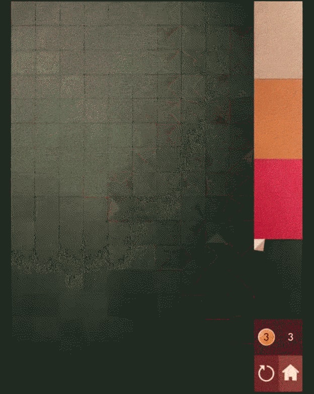 Ein animiertes GIF, das zeigt wie sich im Game «Kami» Farbflächen entfalten.