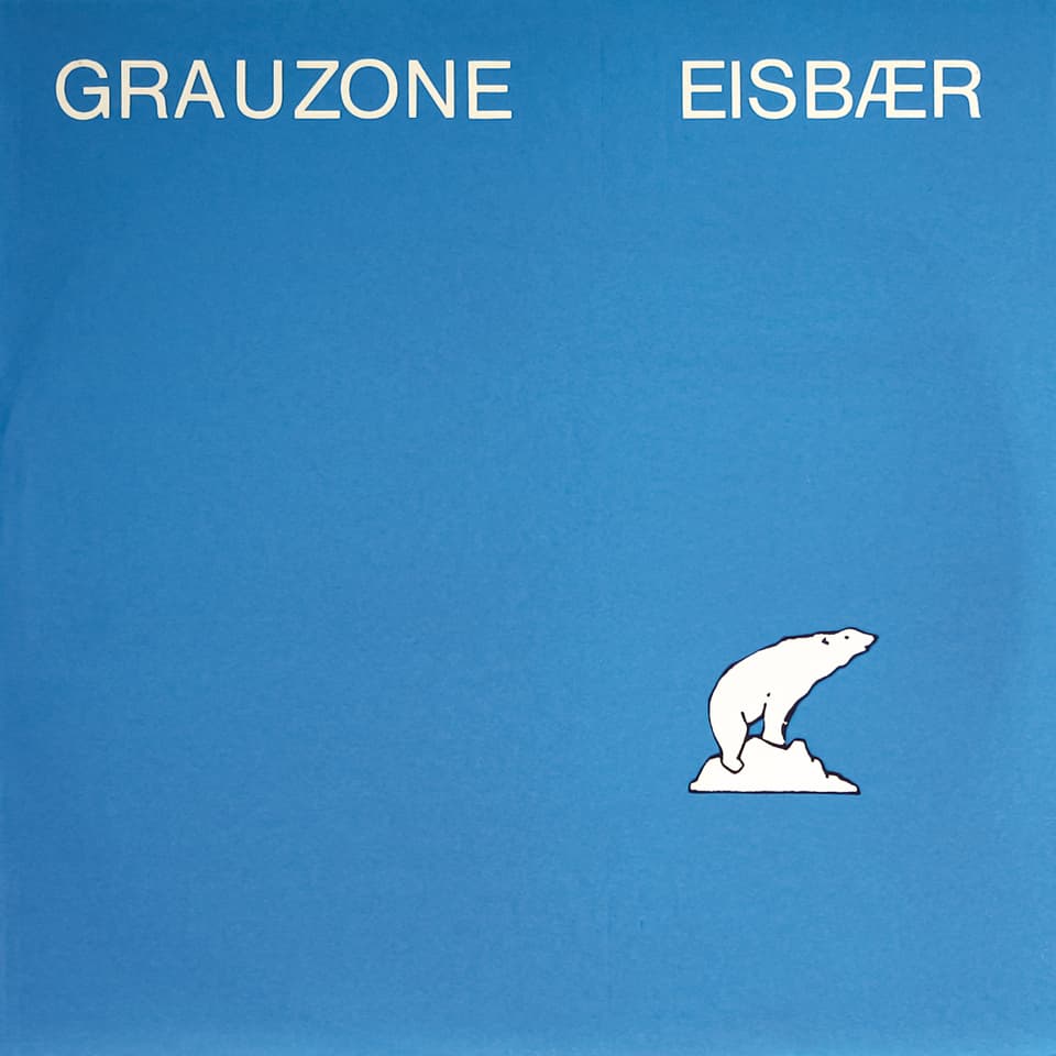 Blaues Plattencover mit einem kleinen gezeichneten Eisbär und dem Schriftzug "Grauzone - Eisbaer"