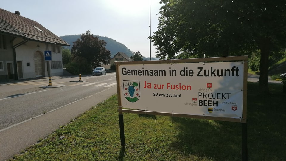 Plakat für Fusion zur Gemeinde Böztal in Hornussen