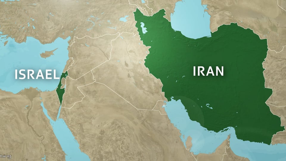 Karte zeigt - hervorgehoben - Iran und Israel