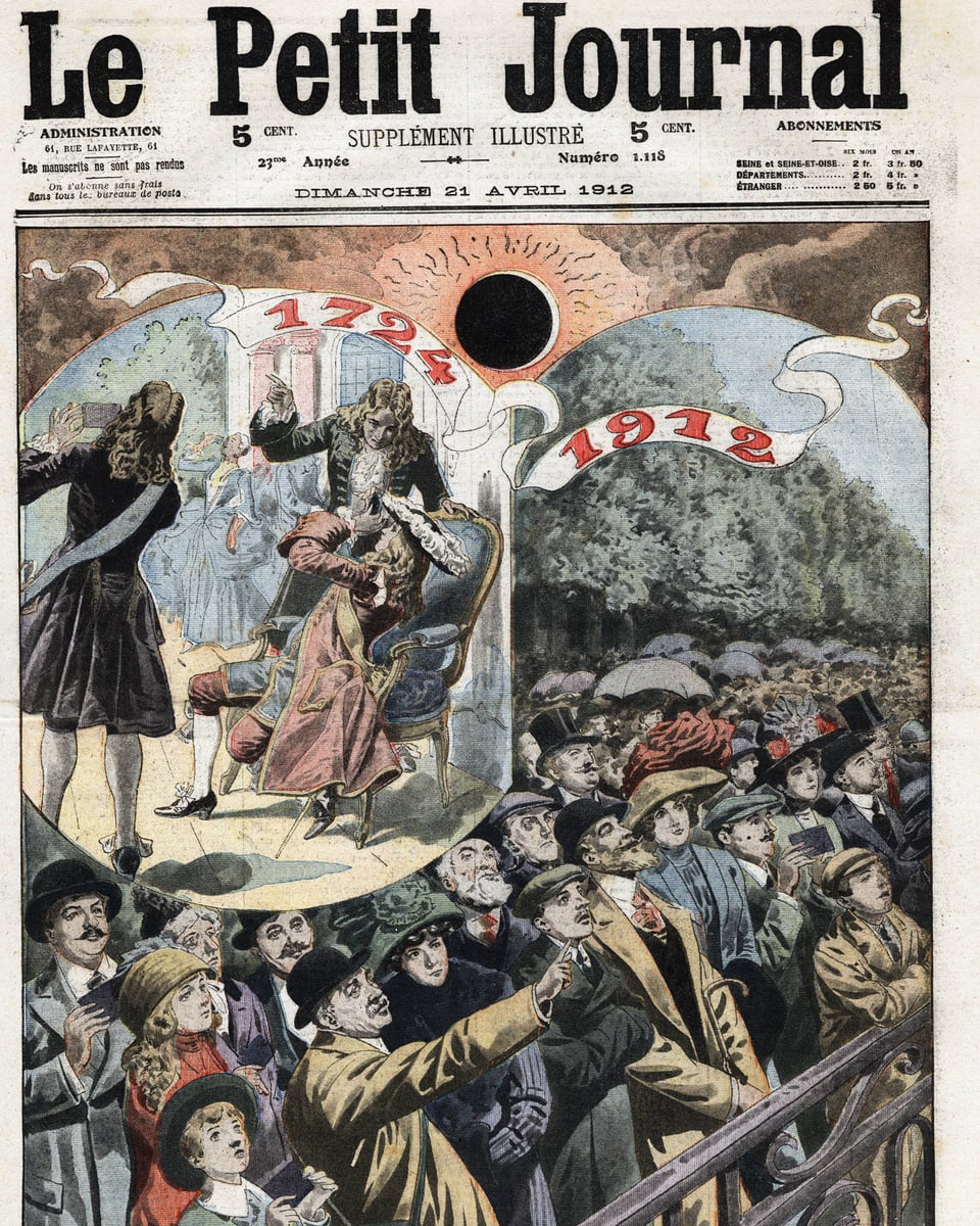 Das Cover einer Zeitschrift zeigt die Ilustration einer Menschenmenge, die eine Sonnenfinsternis betrachtet.