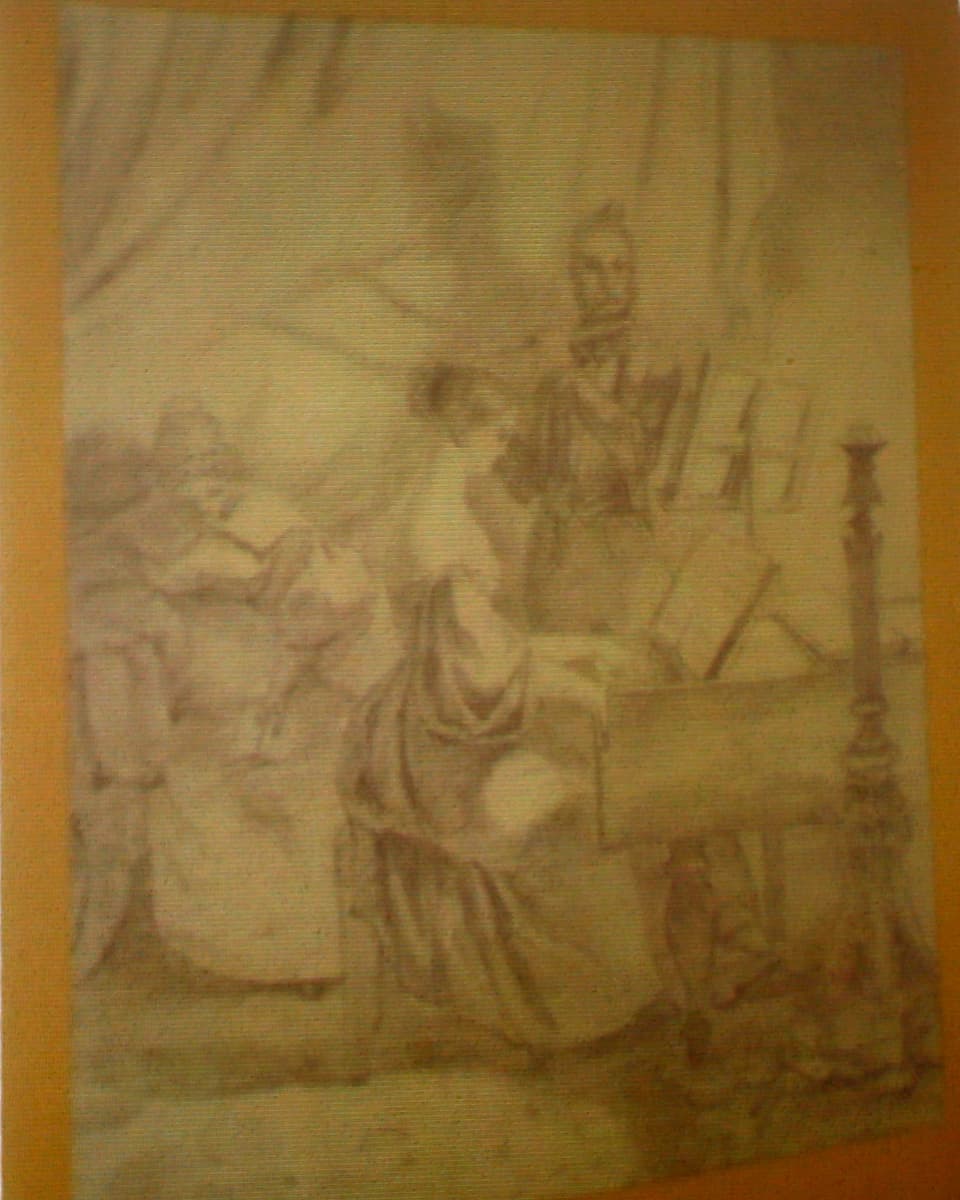 Eine Zeichnung von Carl Spitzweg: «Musizierendes Paar».