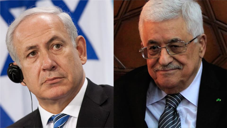 Die Portraits von Netanjahu und Abbas nebeinander
