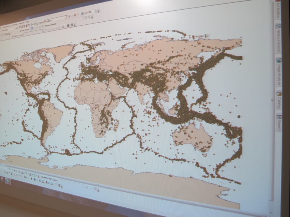 Weltkarte mit Erdbebenstandorten