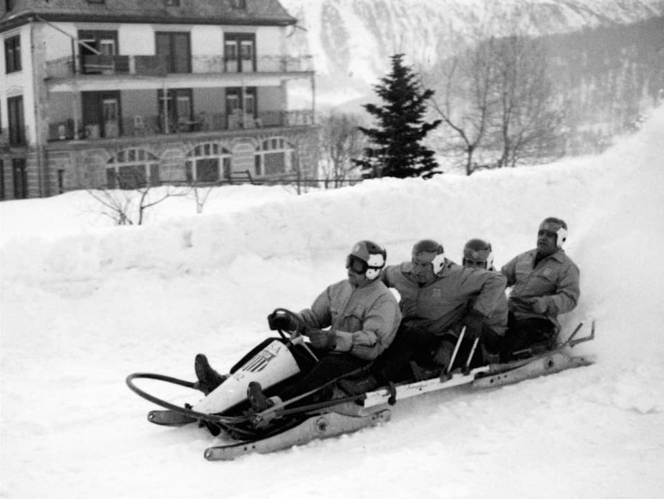Das amerikanische Bobteam an den Olympischen Spielen 1948 in St. Moritz.