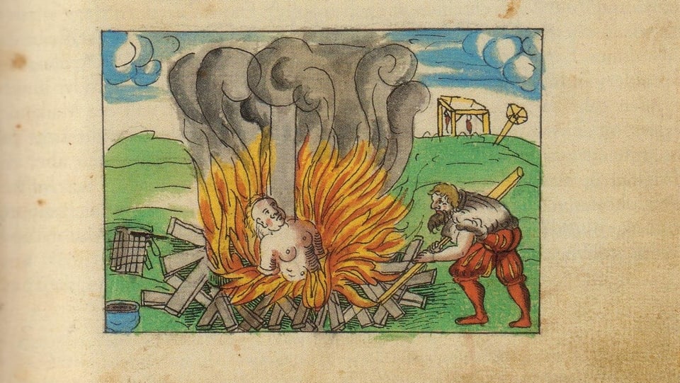 Darstellung einer Hexenverbrennung in Schwyz 1571