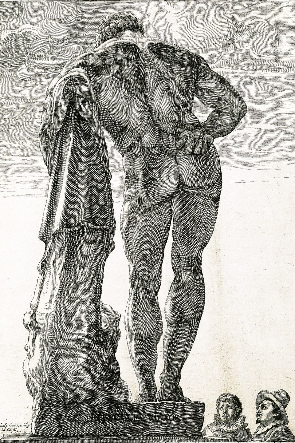 Kupferstich: Rückseite des nackten Herkules.