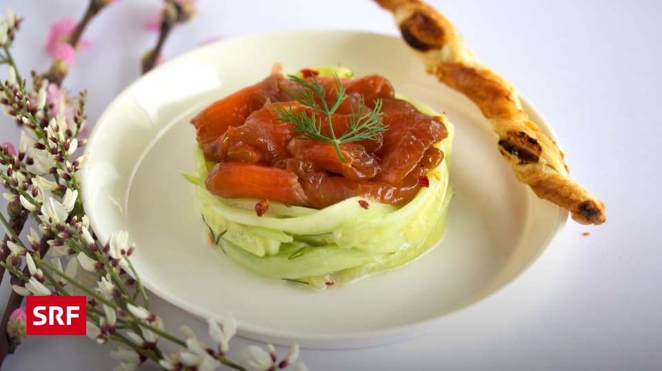Rezepte 2013 - Gebeiztes Lachs-Carpaccio auf Gurken-Ingwer-Salat - SRF ...