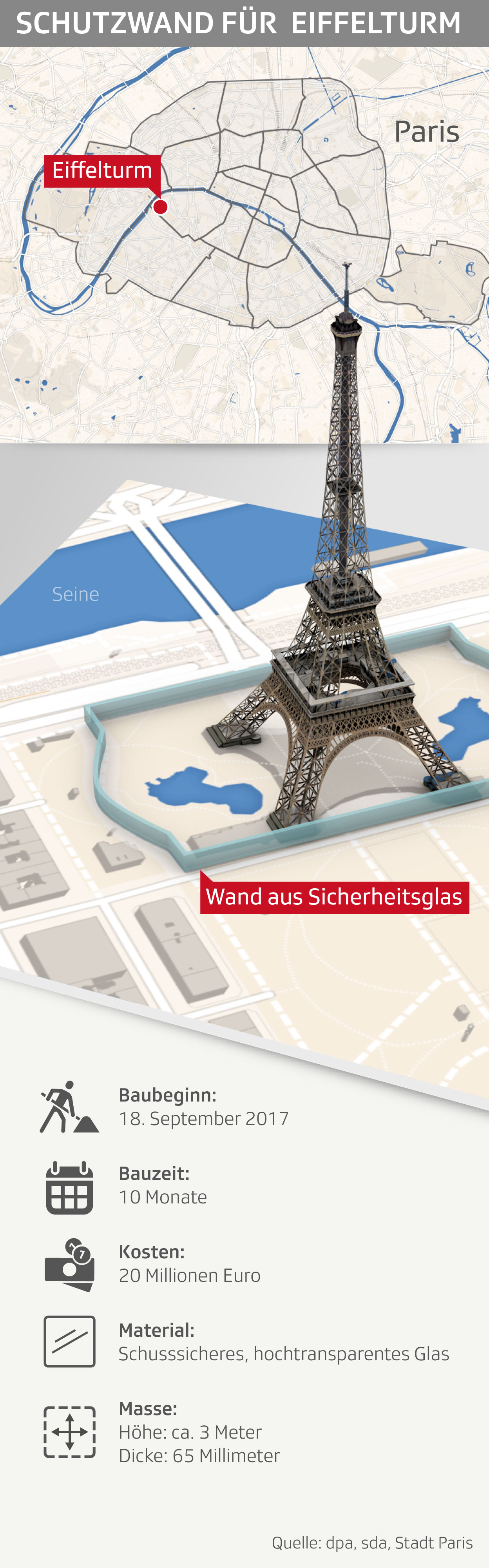 Glaswand rund um den Eiffelturm