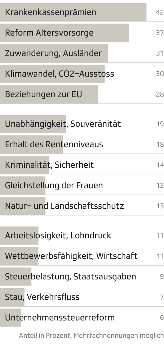 Diagramm der für die Wähler wichtigsten Probleme